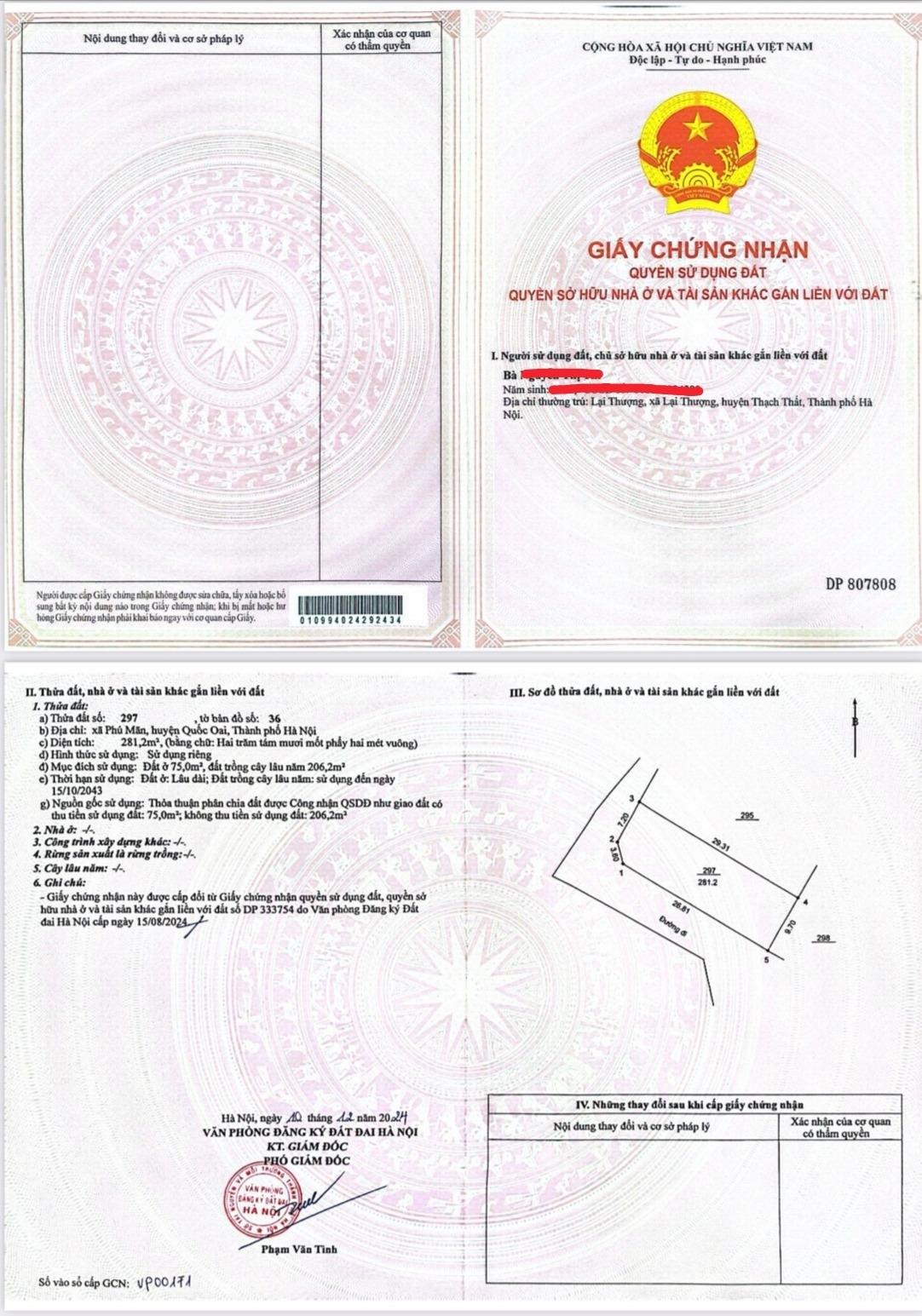 Cần bán gấp mảnh đất 281 m2 tại Xã Phú Mãn - Quốc Oai - Hà Nội, giá 5,62 tỷ