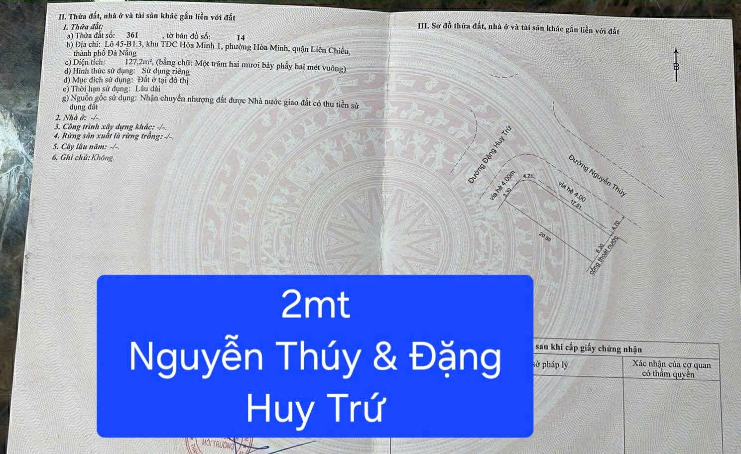 Cần bán gấp đất 127 m2 tại Đường Đặng Huy Trứ - Hòa Minh - Liên Chiểu - Đà Nẵng, giá 11,5 tỷ