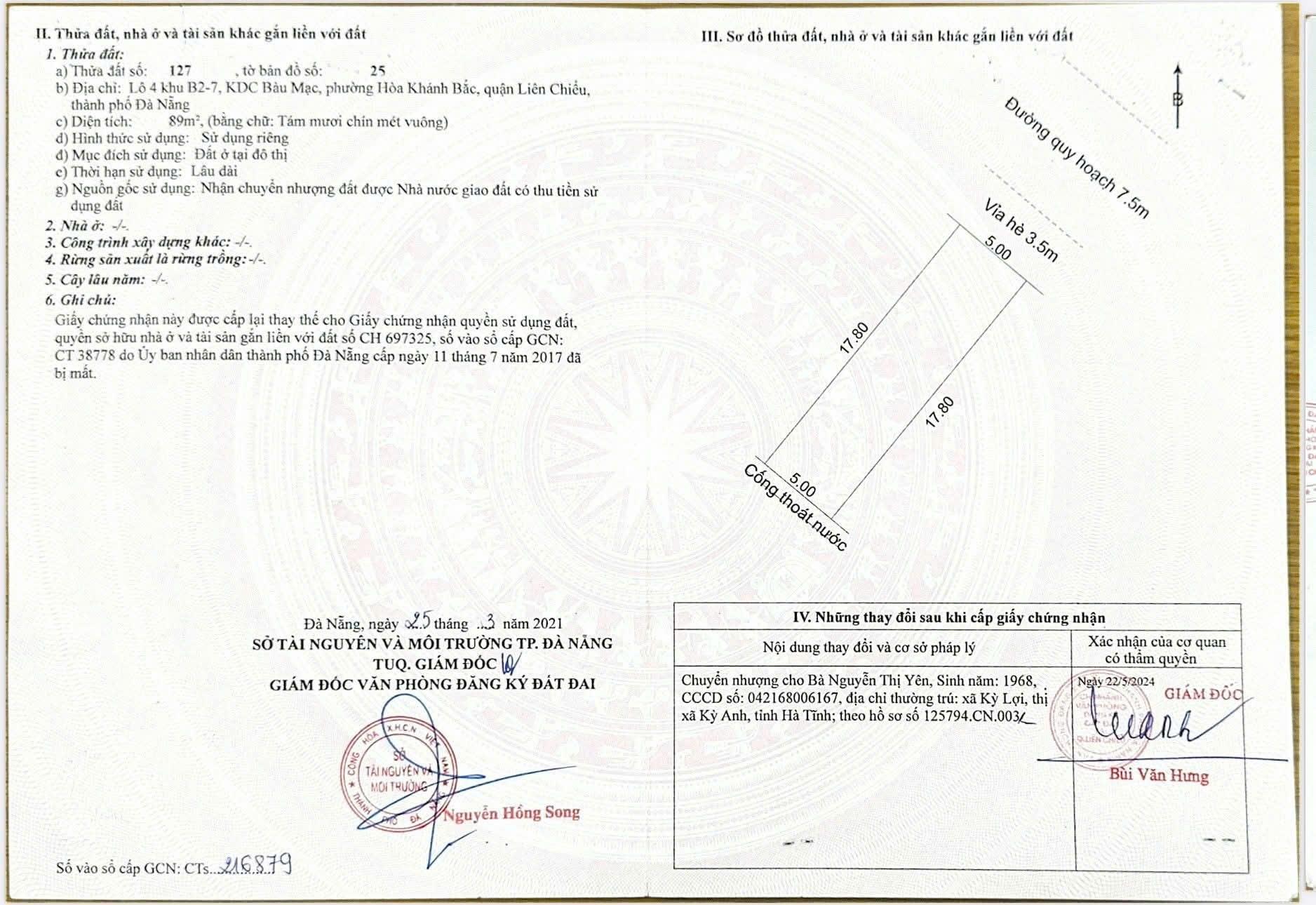 Cần bán gấp nền đất 90 m2 tại Phường Hòa Khánh Bắc - Liên Chiểu - Đà Nẵng, giá 5,59 tỷ