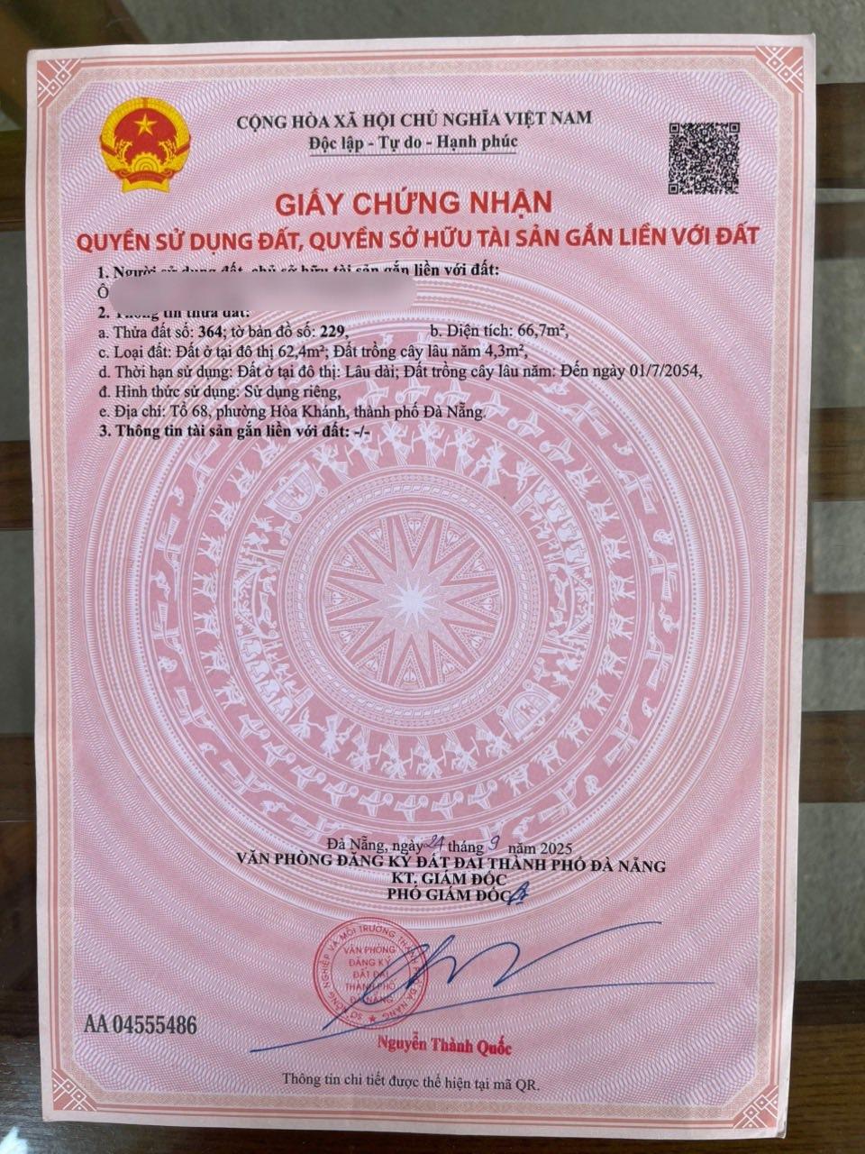 Bán đất nền 67 m2 tại Đường Nguyễn Như Hạnh - Hòa Minh - Liên Chiểu - Đà Nẵng, giá 2,9 tỷ