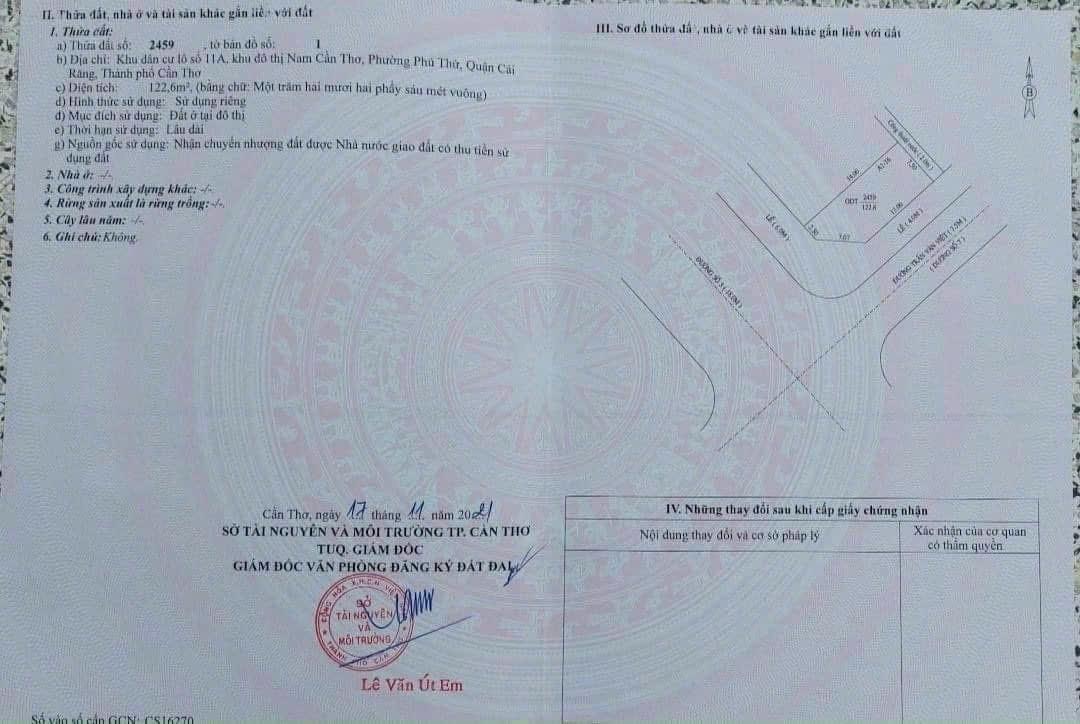 Cần bán nhanh đất 135 m2, hướng Đông-Nam tại Quận Cái Răng - Cần Thơ, giá 6,3 tỷ