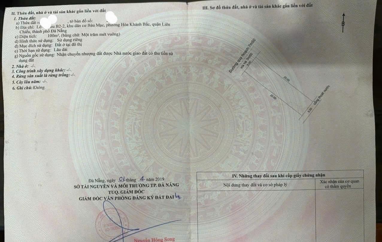 Cần bán gấp bán nhanh đất nền 100 m2 tại Phường Hòa Khánh Bắc - Liên Chiểu - Đà Nẵng, giá 5,5 tỷ