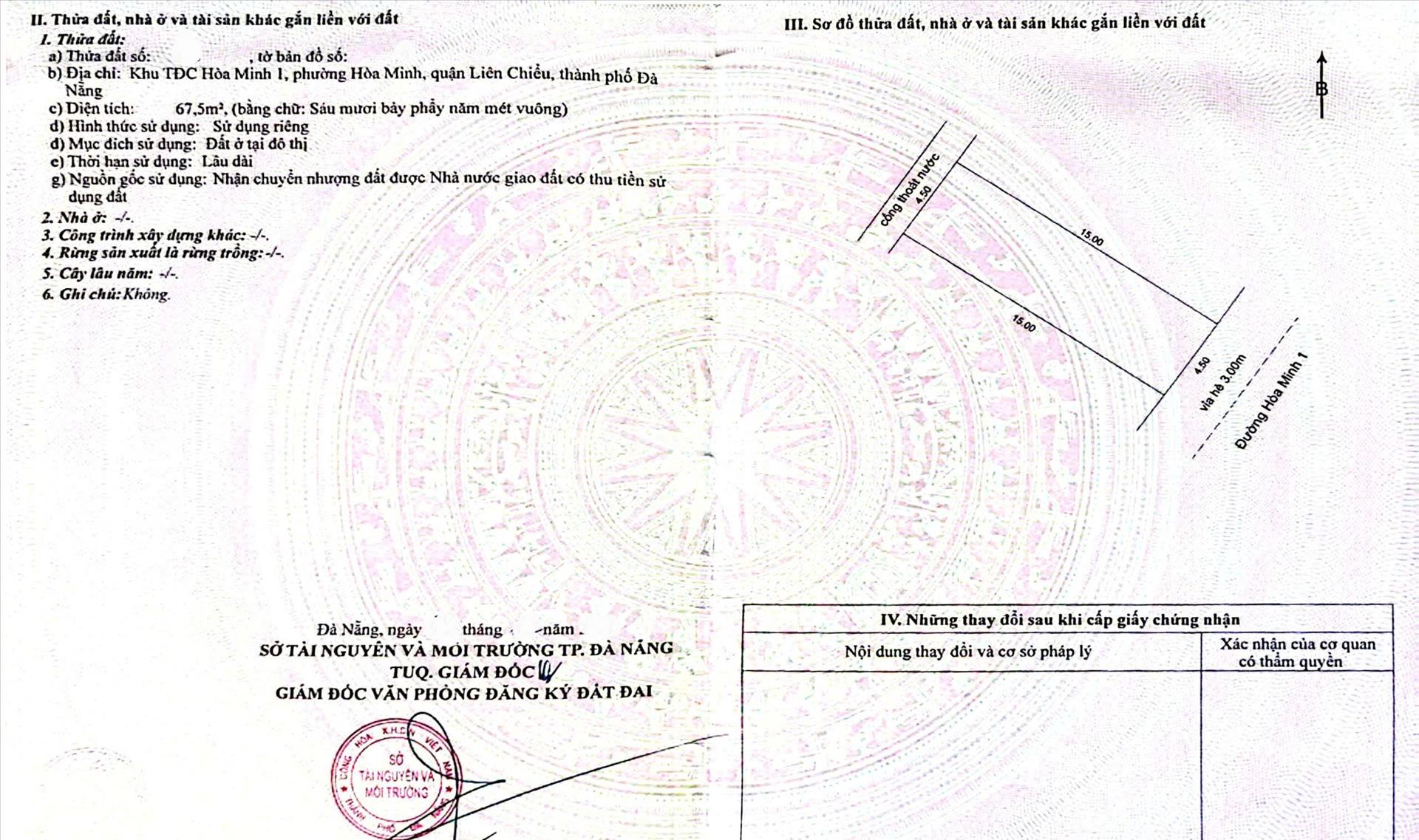 Bán mảnh đất 68 m2 tại Đường Hòa Minh 1 - Hòa Minh - Liên Chiểu - Đà Nẵng, giá 5,3 tỷ