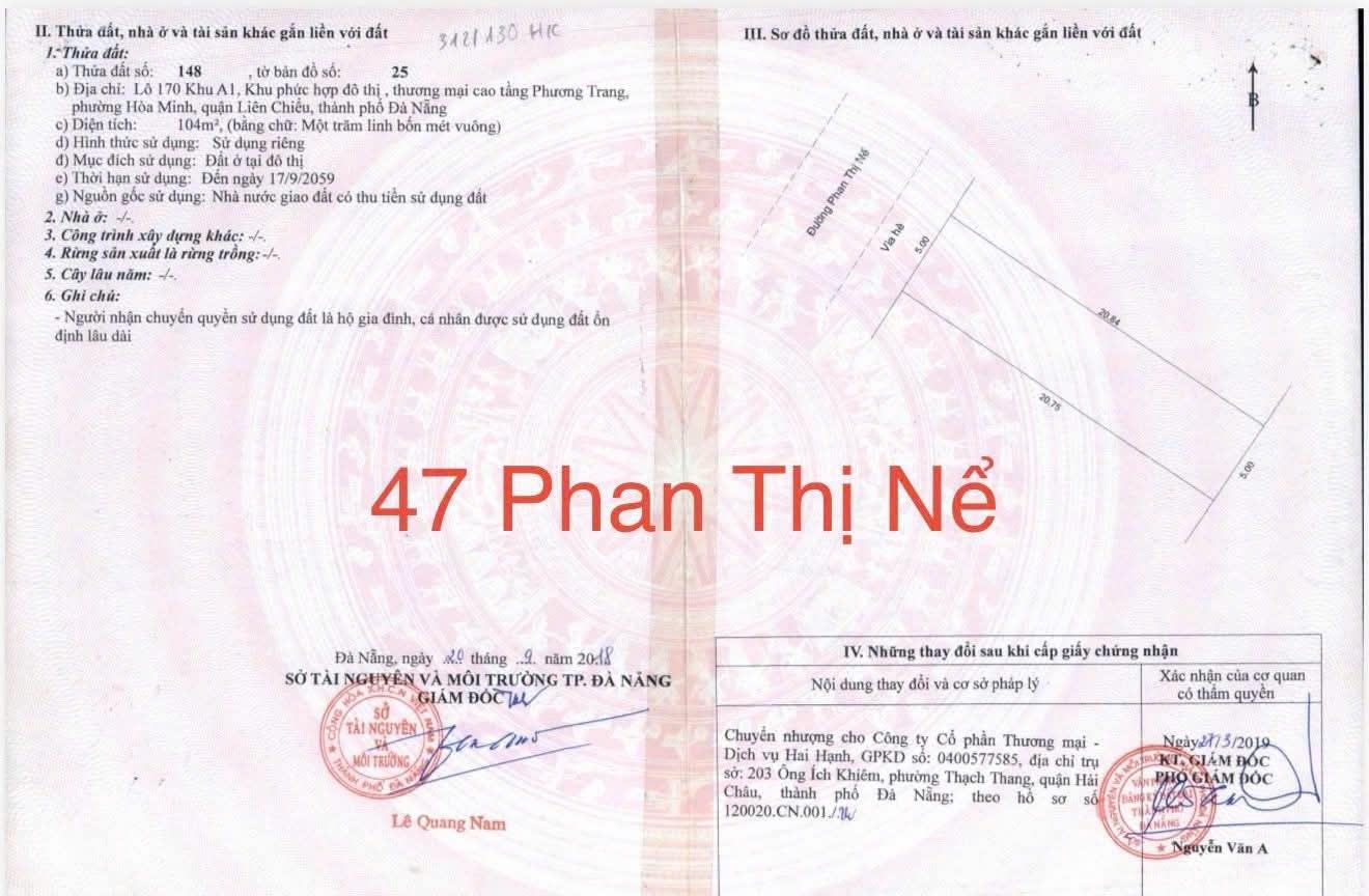 Cần bán đất nền 105 m2 tại Đường Phan Thị Nể - Hòa Minh - Liên Chiểu - Đà Nẵng, giá 7,3 tỷ