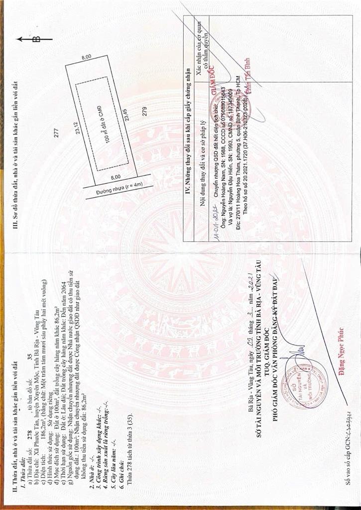 Sở hữu miếng đất 180 m2, mặt tiền 8m, hướng Tây tại Xuyên Mộc - Bà Rịa Vũng Tàu, giá 2,15 tỷ