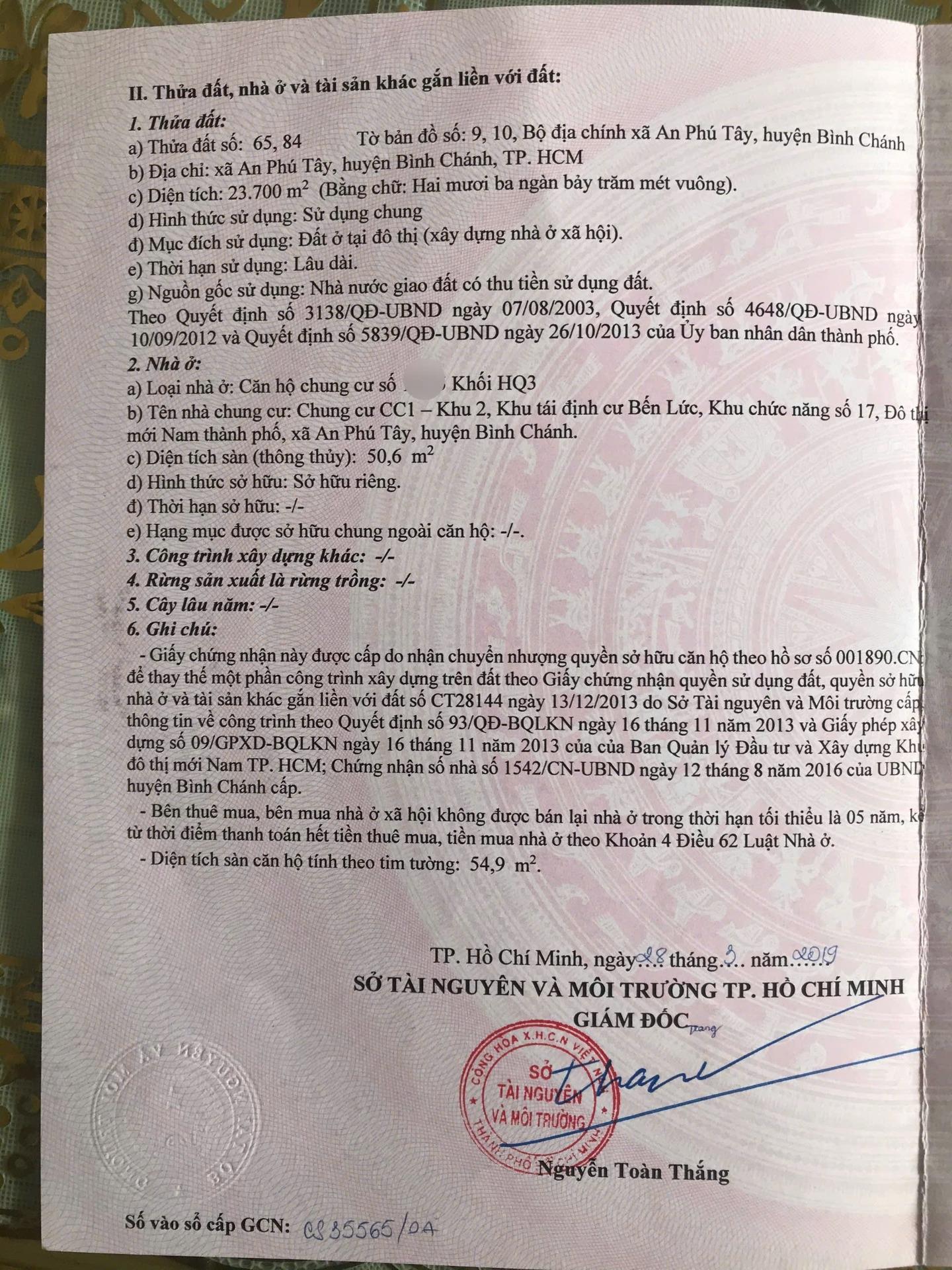 Sở hữu chung cư 55 m2, giá 1,38 tỷ tại Đường Nguyễn Văn Linh - Bình Chánh - TP Hồ Chí Minh