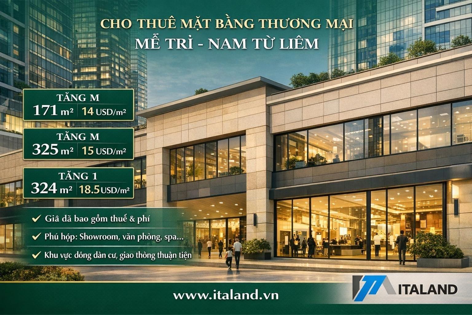 Cho thuê gấp nhà mặt phố tại Xã Mễ Trì - Nam Từ Liêm - Hà Nội, 324 m2, thỏa thuận