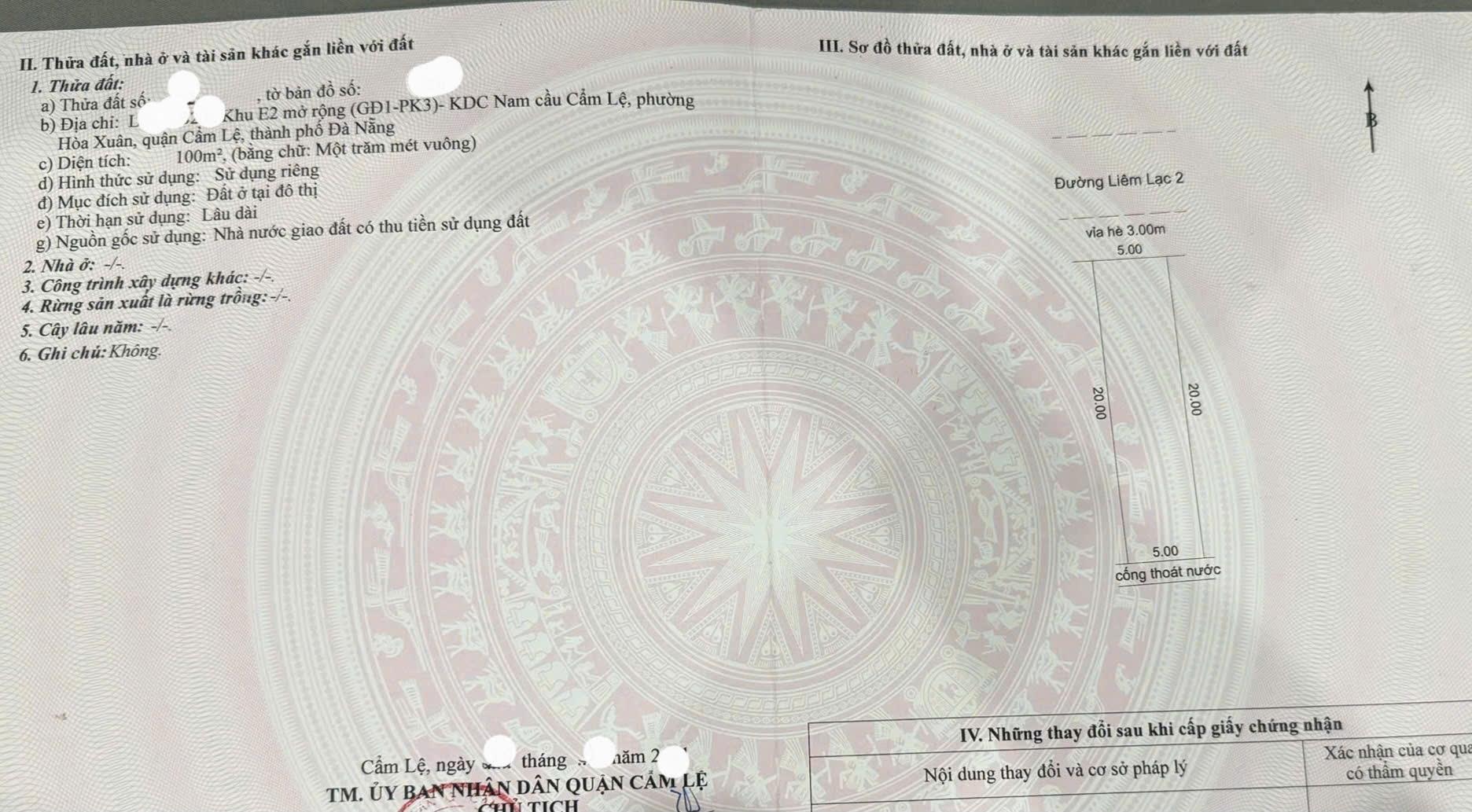 Cần bán nhanh lô đất nền 100 m2 tại Phường Hòa Xuân - Cẩm Lệ - Đà Nẵng, giá 4,19 tỷ