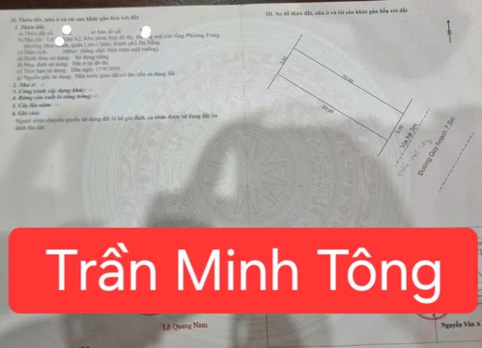 Bán gấp miếng đất 105 m2 tại Phường Hòa Minh - Liên Chiểu - Đà Nẵng, giá 7,75 tỷ