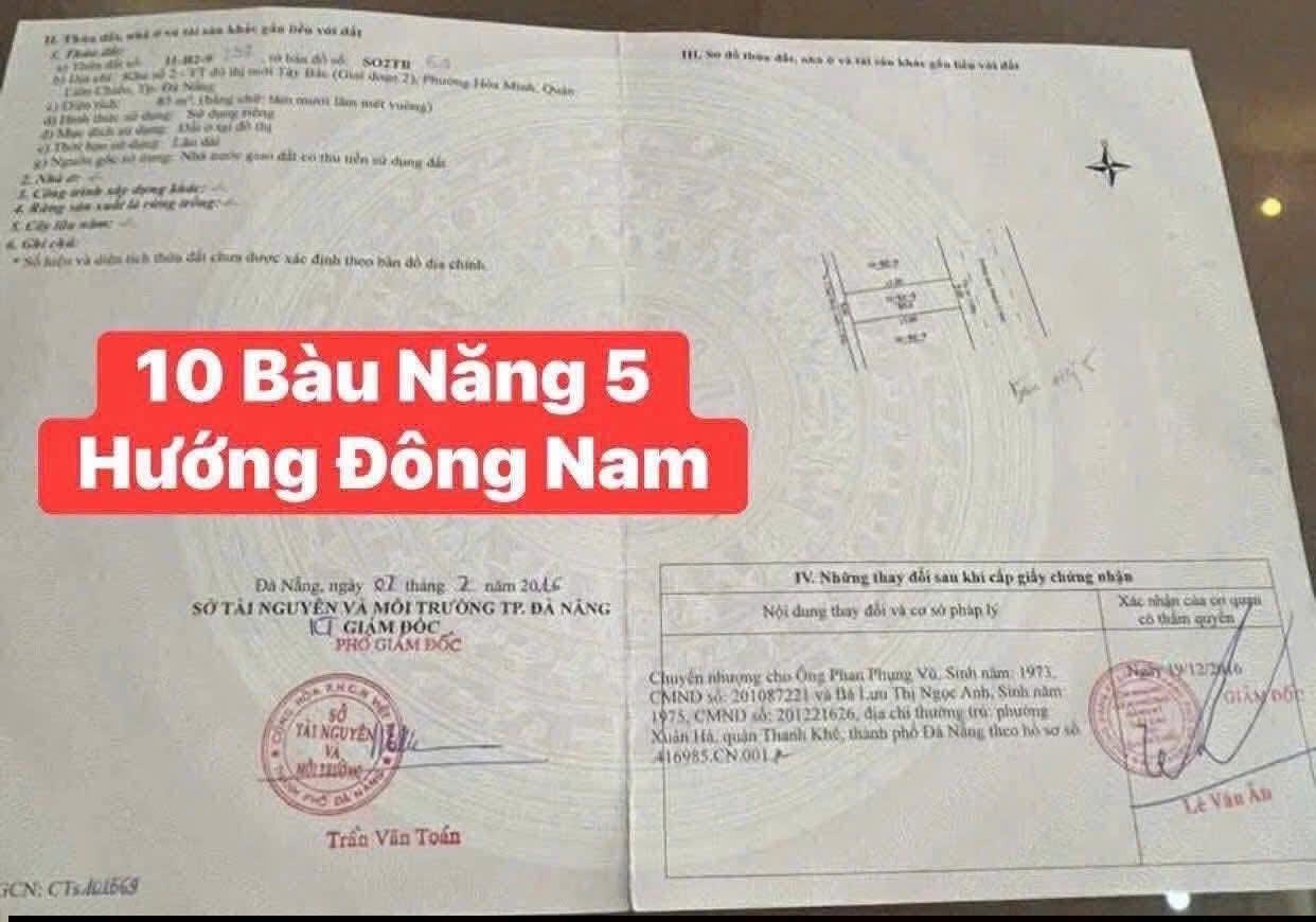 Cần bán nhanh nền đất 85 m2 tại Đường Bàu Năng 5 - Hòa Minh - Liên Chiểu - Đà Nẵng, giá 6,15 tỷ
