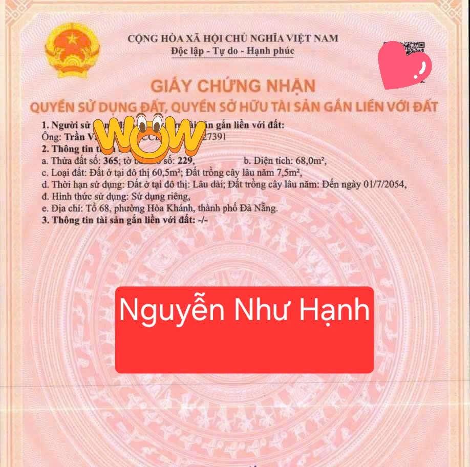 Cần bán ngay mảnh đất 68 m2 tại Hòa Minh - Liên Chiểu - Đà Nẵng, giá 3,15 tỷ