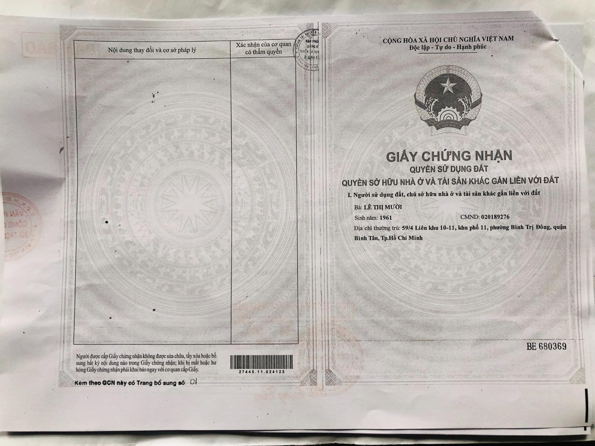 Cần bán gấp nhà shr 70 m2, hướng Đông-Nam tại Đường Liên khu 10-11 - Bình Tân, giá tốt