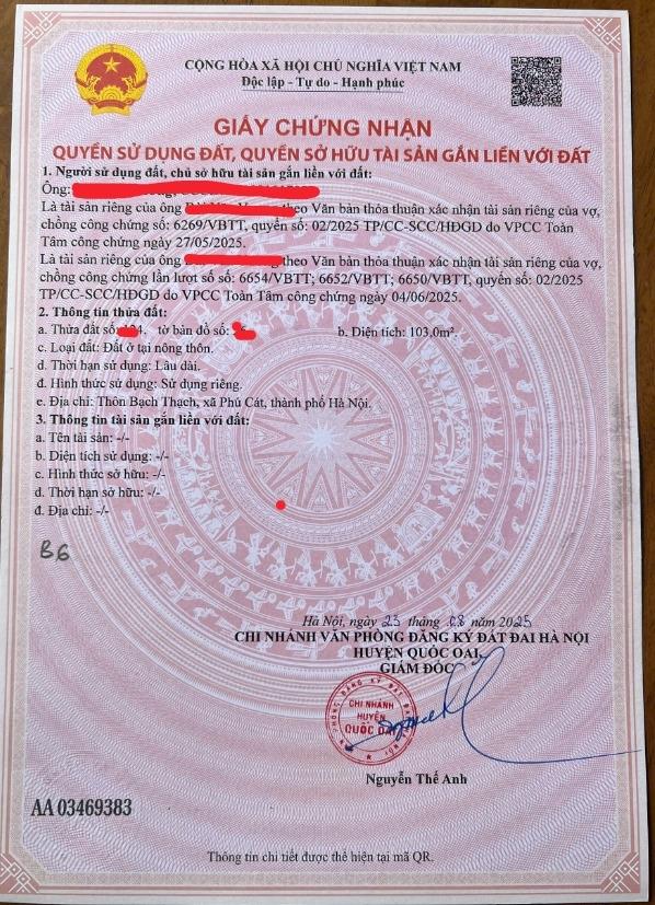 Sở hữu lô đất nền 103 m2 tại Xã Phú Cát - Quốc Oai - Hà Nội, giá 3,7 tỷ