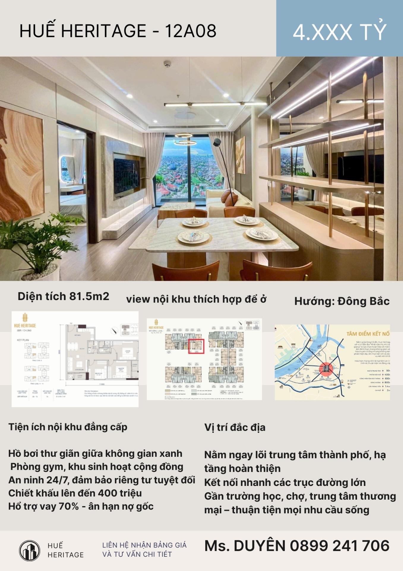 Sở hữu ngay căn hộ chung cư 81 m2, giá 4,5 tỷ tại Đường Đống Đa - Huế - Thừa Thiên Huế