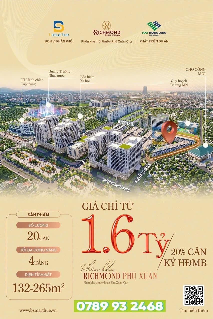 Bán nhà phố - shophouse 132 m2, giá 7,6 tỷ tại Đường Hoàng Lanh - Xuân Phú - Huế - Thừa Thiên Huế