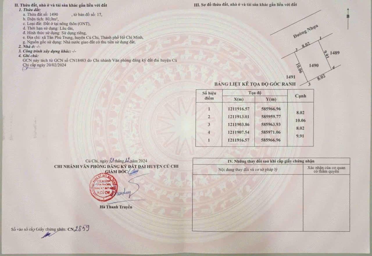 Bán mảnh đất 80 m2 tại Xã Tân Phú Trung - Củ Chi - TP Hồ Chí Minh, giá 2,3 tỷ