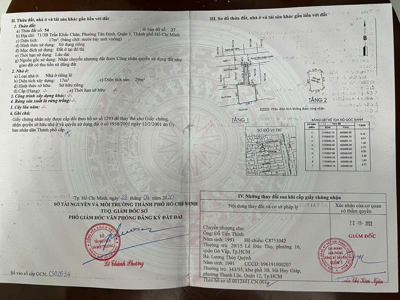 Sở hữu căn nhà riêng 17 m2 tại Đường Trần Khắc Chân - Tân Định - Quận 1 - TP Hồ Chí Minh, giá 4 tỷ