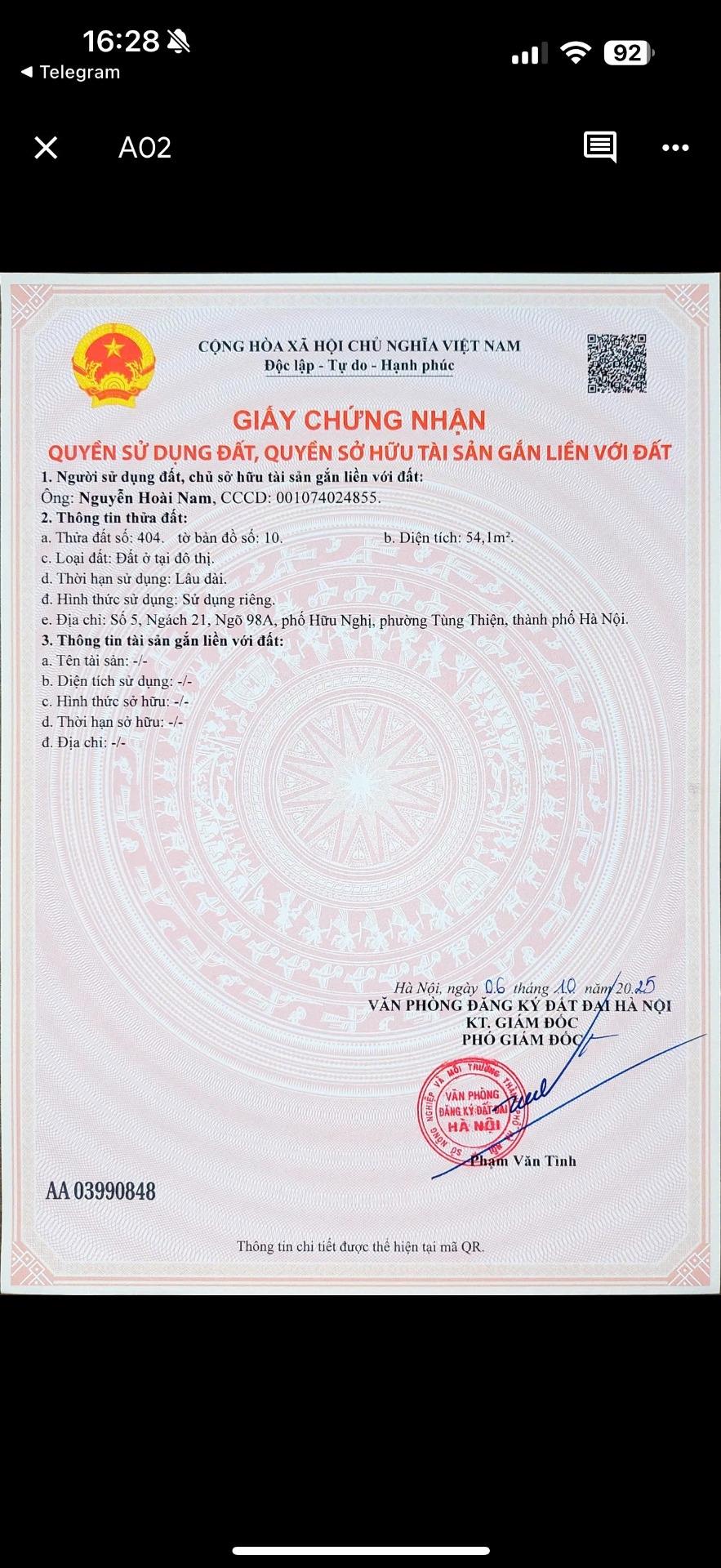 Cần bán đất 50 m2, hướng Đông-Bắc tại Đường 21 - Xuân Khanh - Sơn Tây - Hà Nội, giá 1,3 tỷ