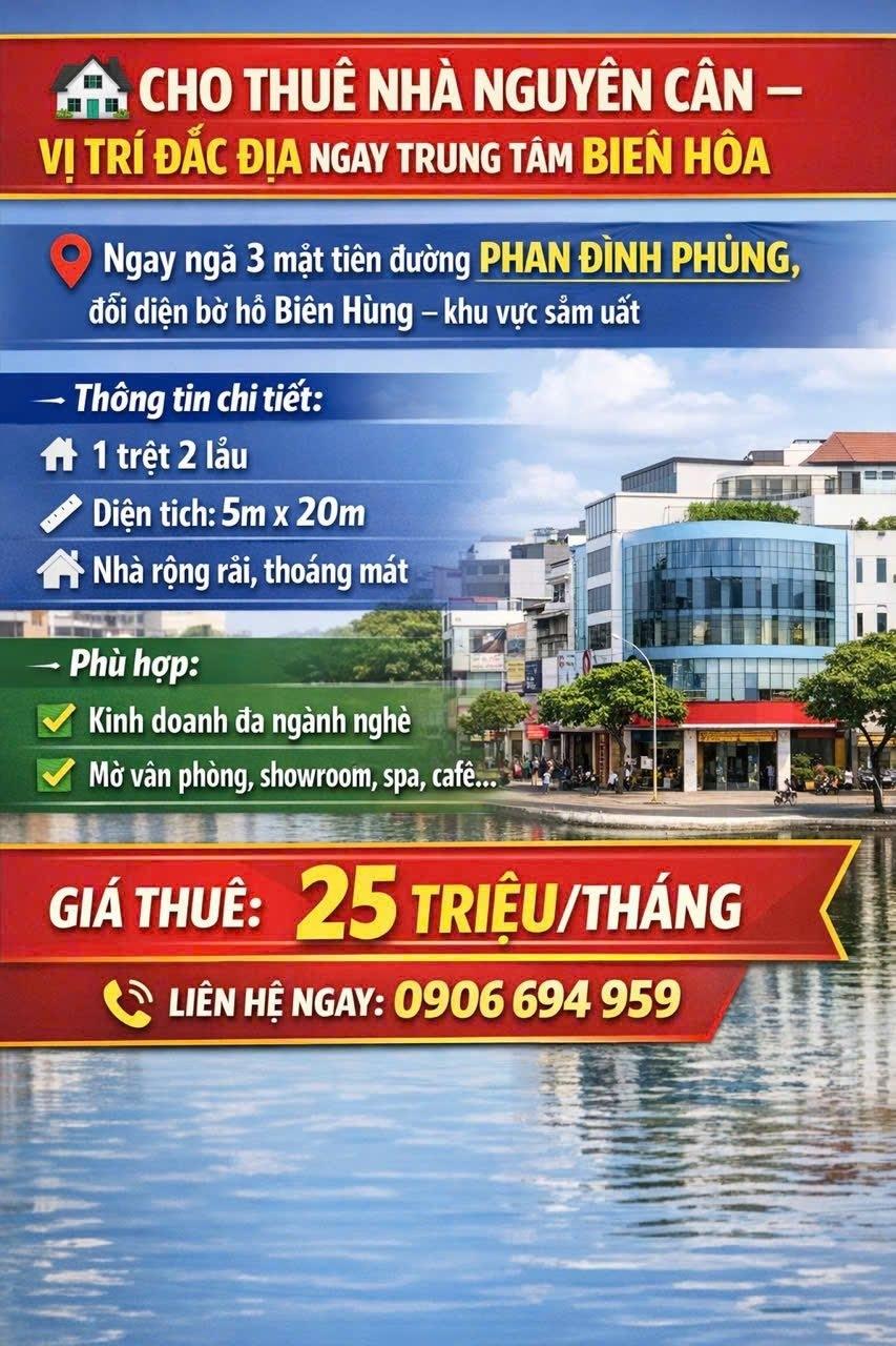 Thuê ngay căn nhà mặt phố tại Đường Phan Đình Phùng - Biên Hòa, 300 m2, giá 25 triệu/tháng