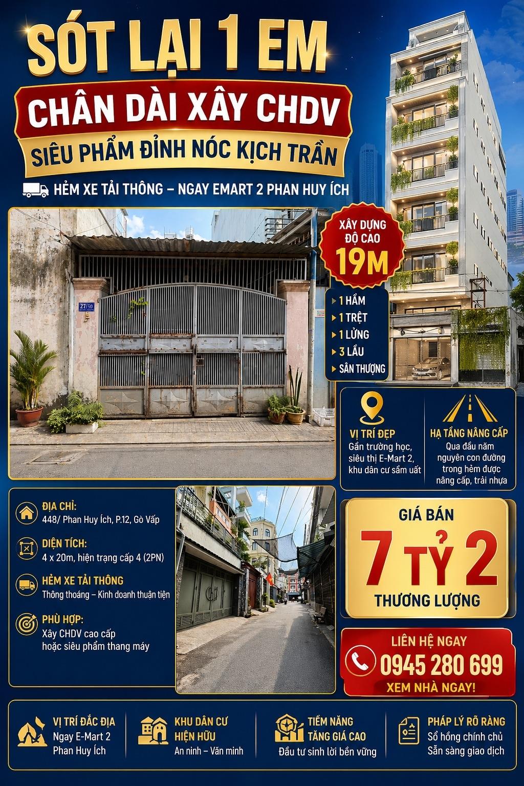 Cần bán ngay nhà mặt phố đẹp 63 m2 tại Đường Phan Huy Ích - 12 - Gò Vấp, giá 7,2 tỷ