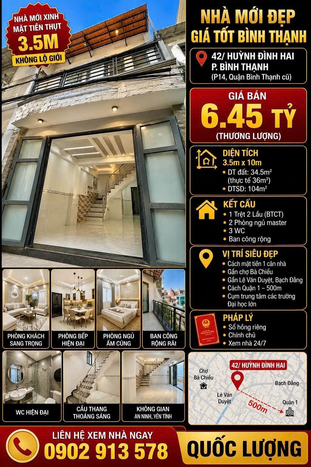 Bán gấp căn nhà đẹp 34 m2 tại Đường Huỳnh Đình Hai - 14 - Bình Thạnh - TP Hồ Chí Minh, giá 6,45 tỷ