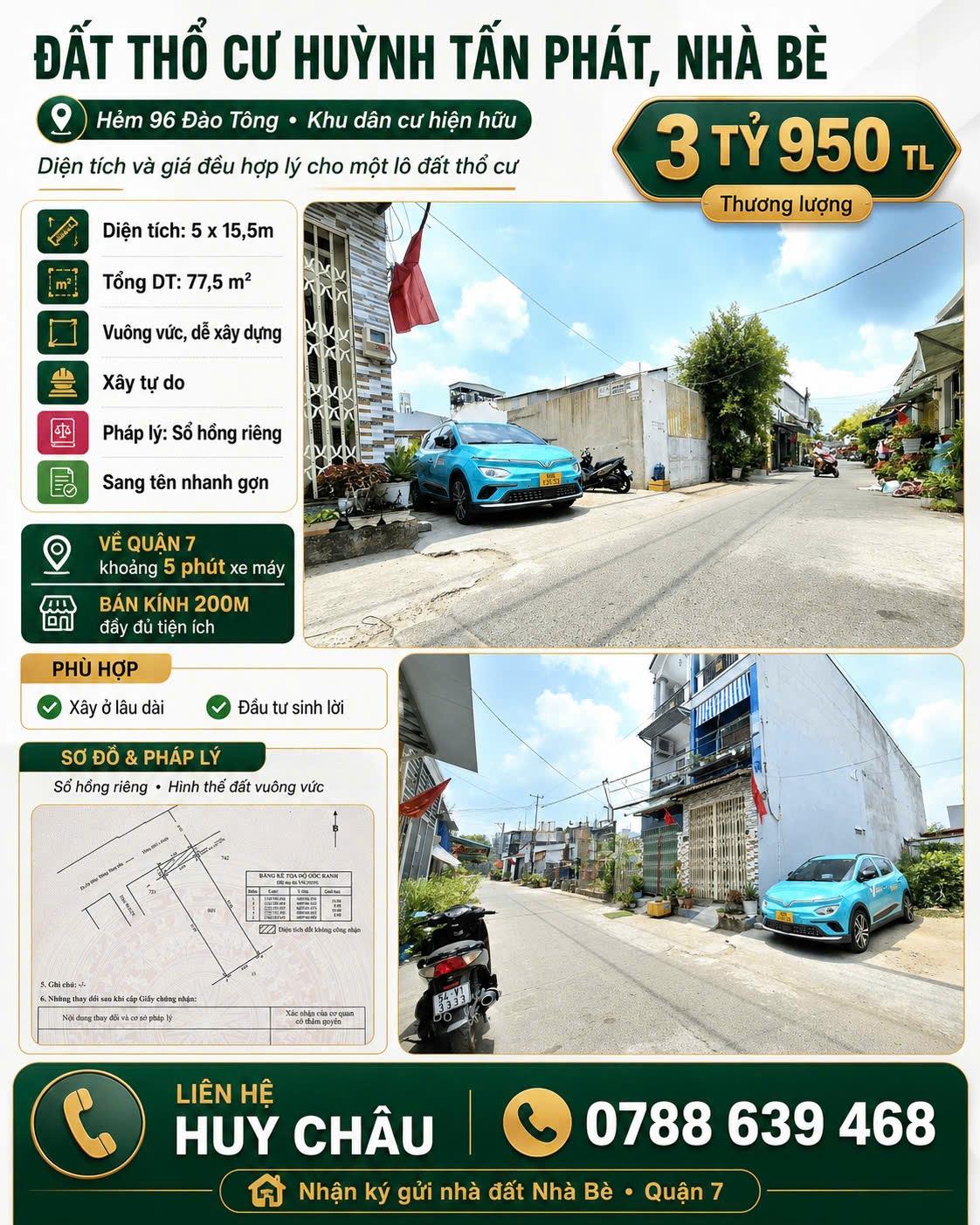 Sở hữu đất nền 77 m2 tại Đường Lê Văn Lương - Nhơn Đức - Nhà Bè - TP Hồ Chí Minh, giá 3,95 tỷ