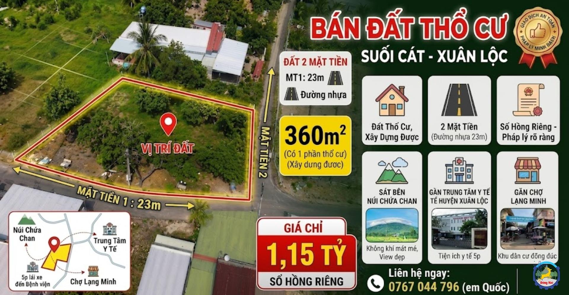 Bán gấp lô đất sổ riêng 360,70001220703125 m2 tại Huyện Thống Nhất - Đồng Nai, giá 1,15 tỷ