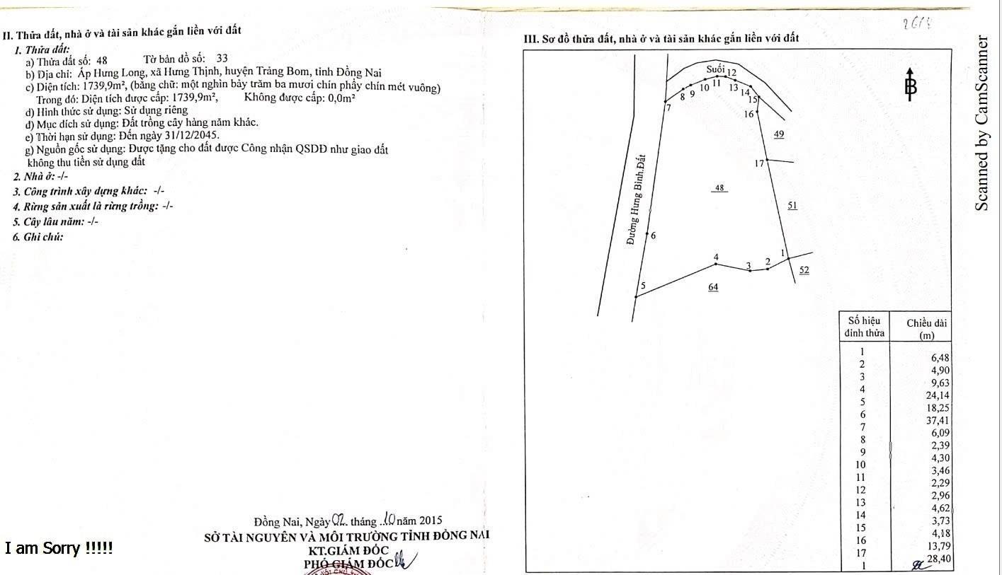 Cần bán gấp bán nhanh lô đất sổ riêng 1740 m2, hướng Tây tại Trảng Bom - Đồng Nai, giá 2,78 tỷ