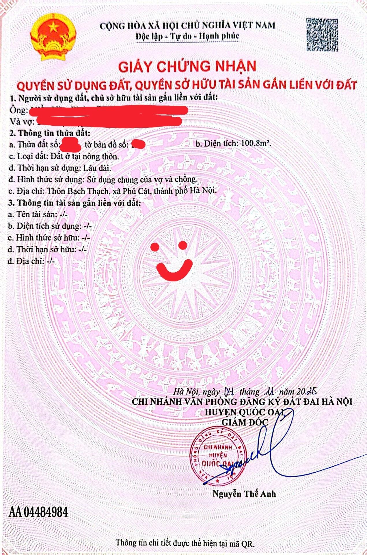Sở hữu ngay đất nền 100,80000305175781 m2 tại Xã Hòa Thạch - Quốc Oai - Hà Nội, giá 2,58 tỷ