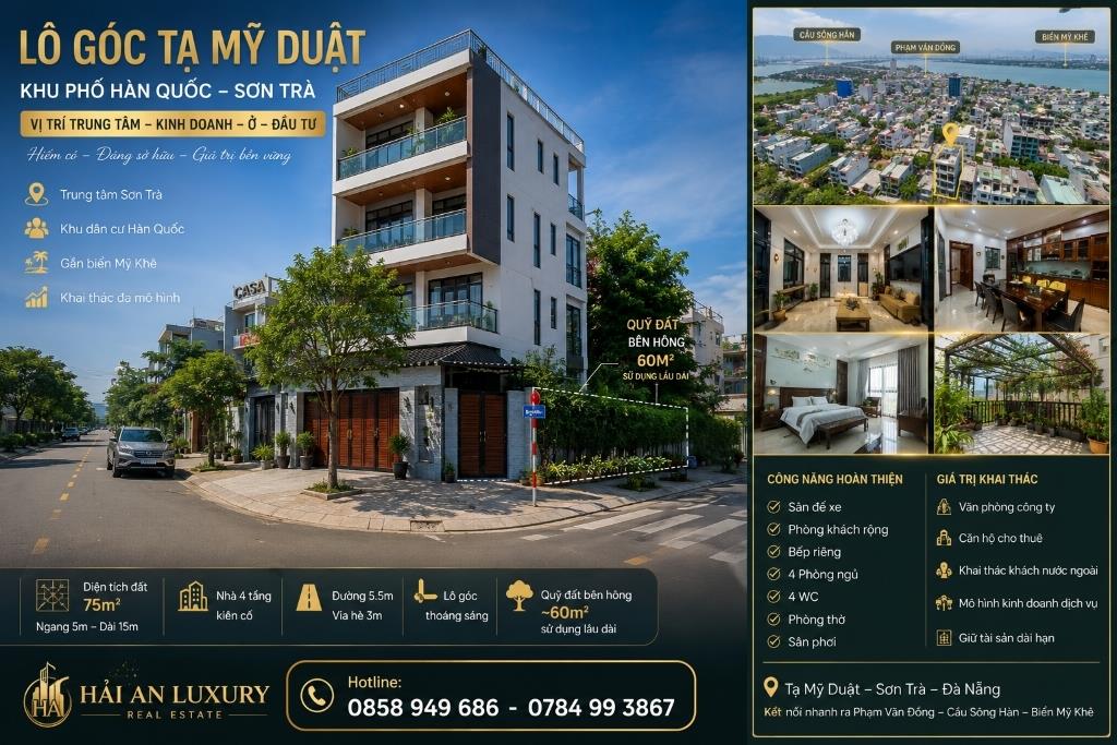 Bán gấp căn nhà đẹp 75 m2 tại Đường Tạ Mỹ Duật - An Hải Bắc - Sơn Trà - Đà Nẵng, giá 12,5 tỷ