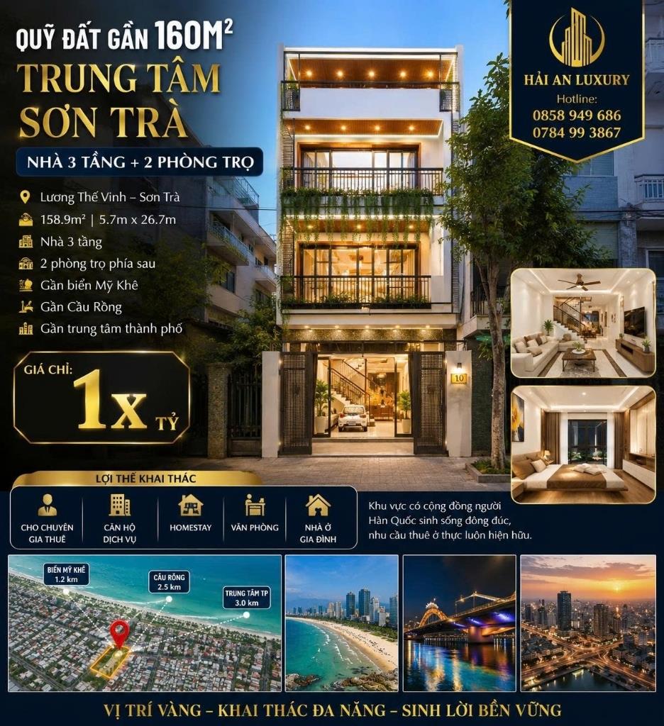 Bán nhanh căn nhà riêng 159 m2 tại Đường Lương Thế Vinh - An Hải Đông - Sơn Trà, giá 11,45 tỷ