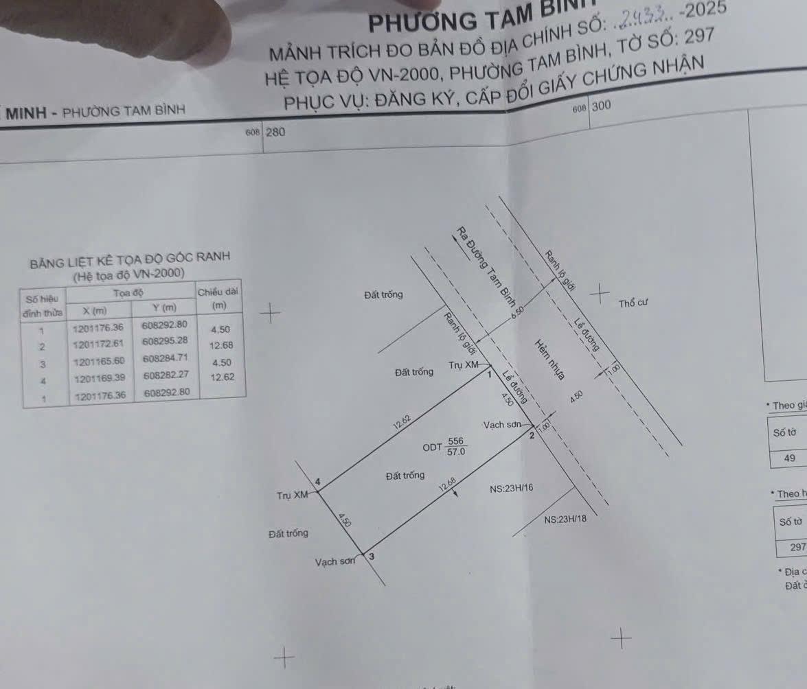 Bán nhanh đất nền 57 m2 tại Phường Tam Bình - Thủ Đức - TP Hồ Chí Minh, giá 5,05 tỷ