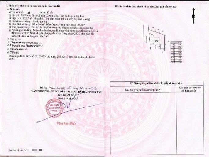 Cần bán gấp lô đất 826 m2 tại Xã Phước Thuận - Xuyên Mộc - Bà Rịa Vũng Tàu, giá 54,6 tỷ