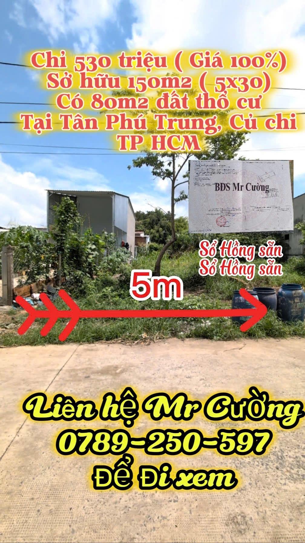 Sở hữu miếng đất 150 m2 tại Tân Phú Trung - Củ Chi - TP Hồ Chí Minh, giá 530 triệu