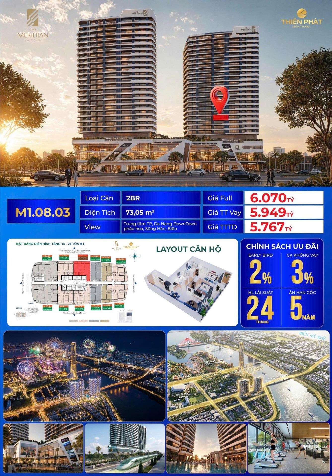 Cần bán căn hộ 73 m2, giá 5,77 tỷ tại Đường Quy Mỹ - Hòa Cường Bắc - Hải Châu - Đà Nẵng