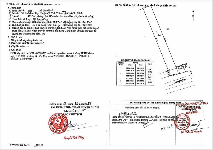 Bán nhanh nền đất 423 m2 tại Đường Bến Đình - An Nhơn Tây - Củ Chi - TP Hồ Chí Minh, giá 13,55 tỷ