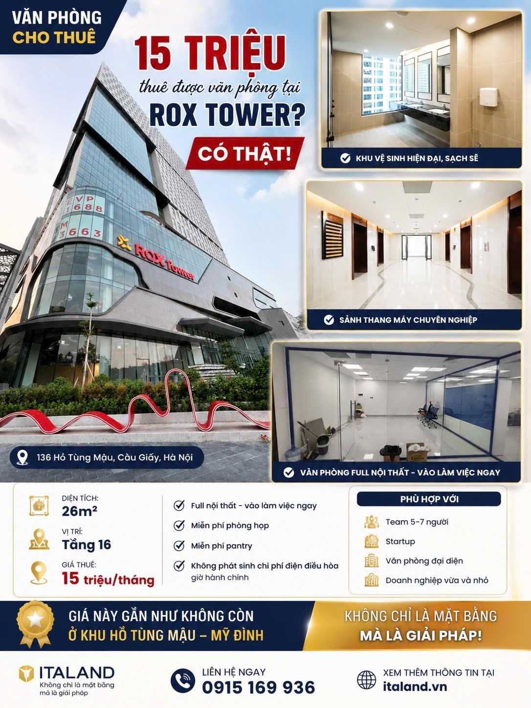 Thuê ngay shophouses 26 m2 tại Quận Bắc Từ Liêm - Hà Nội, giá rẻ