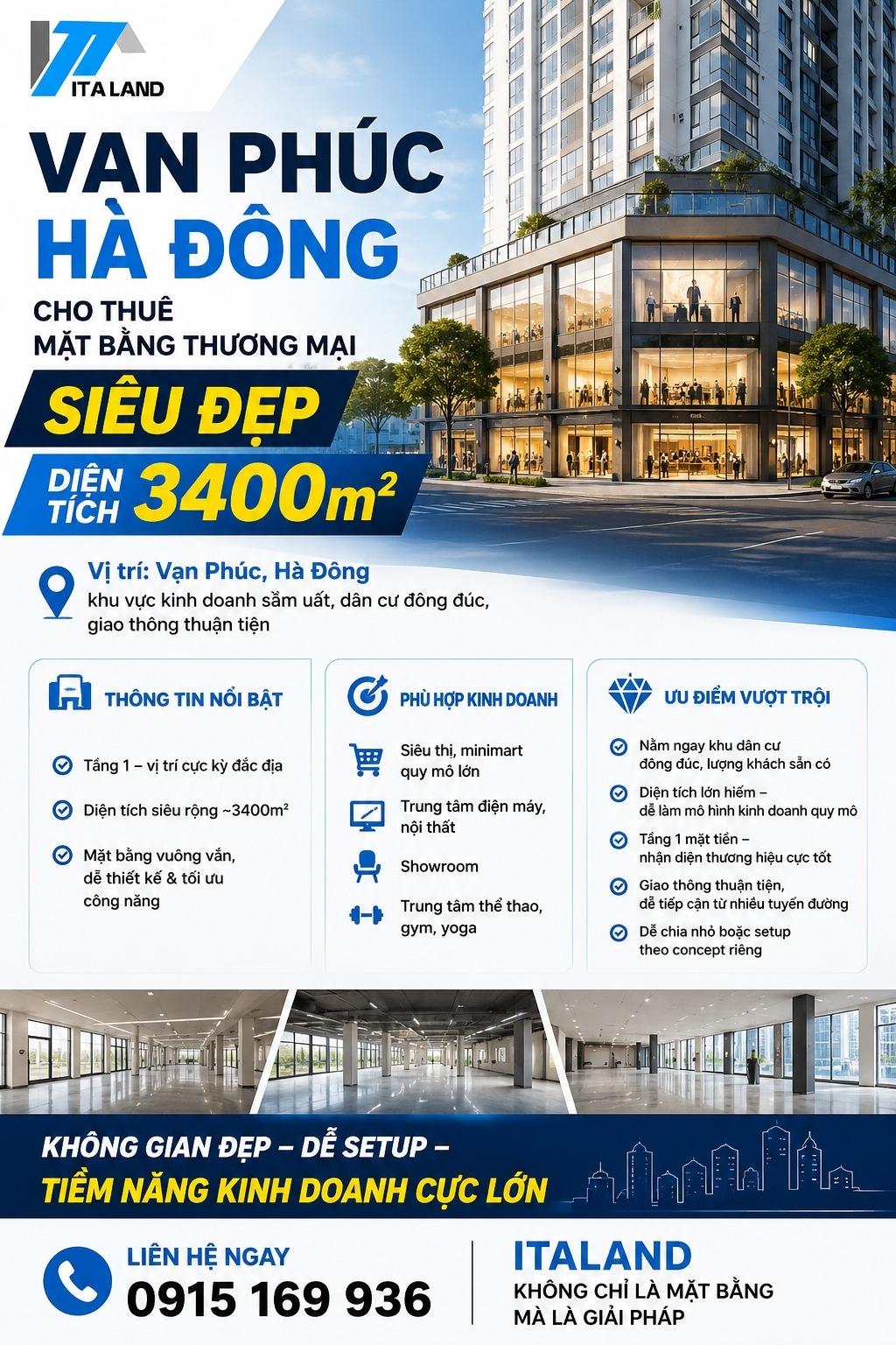 Cho thuê nhà mặt phố tại Phường Vạn Phúc - Hà Đông - Hà Nội, 3400 m2, giá rẻ
