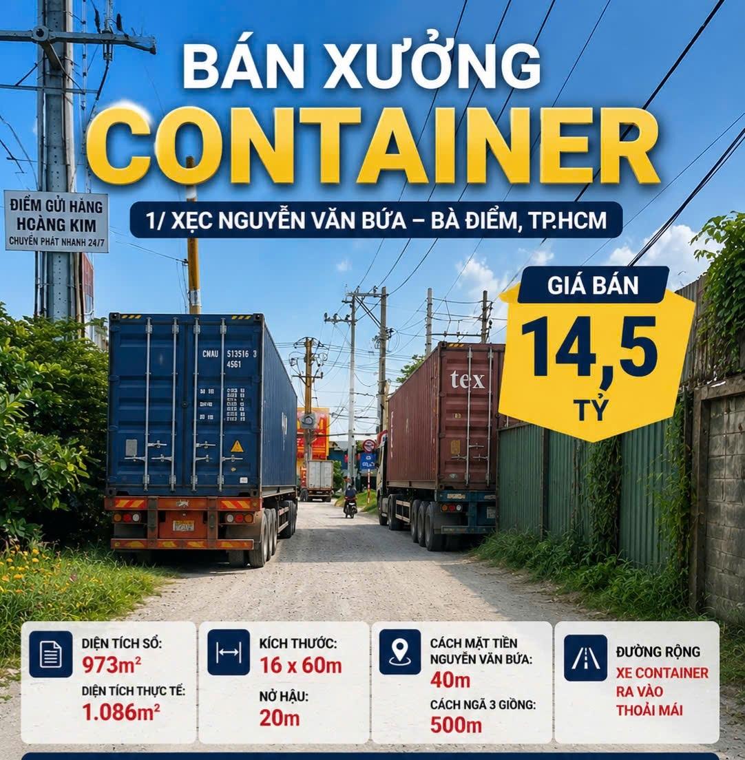 bán xưởng đường nguyễn văn bứa - bà điểm 1086m2 ngang gần 20m đường contenneer chỉ 14.5 tỷ TL