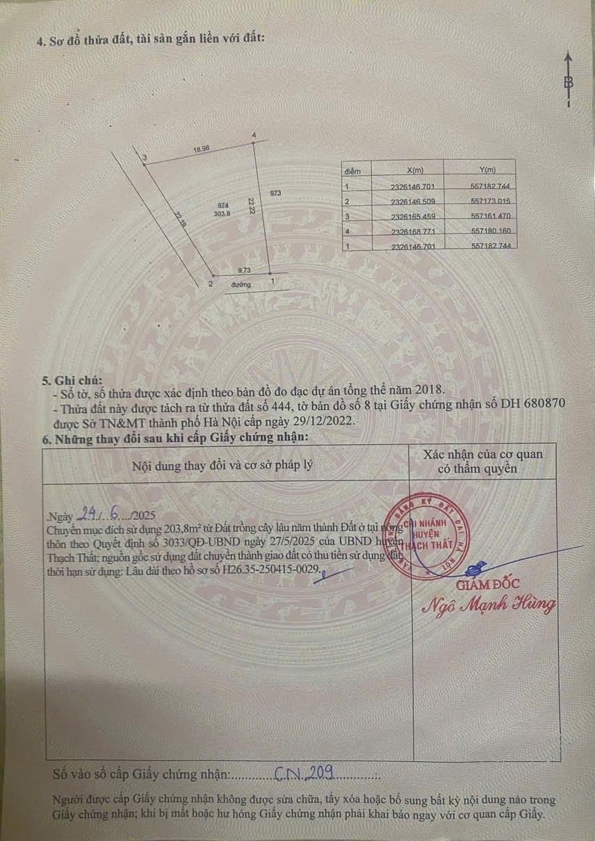 Sở hữu đất nền 304 m2, hướng Đông-Nam tại Xã Tân Xã - Thạch Thất - Hà Nội, giá 9,1 tỷ