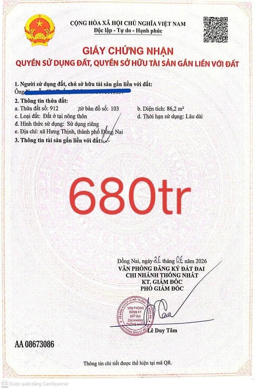 Cần bán nhanh miếng đất 507 m2 tại Thị trấn Vĩnh An - Vĩnh Cửu - Đồng Nai, giá 450 triệu