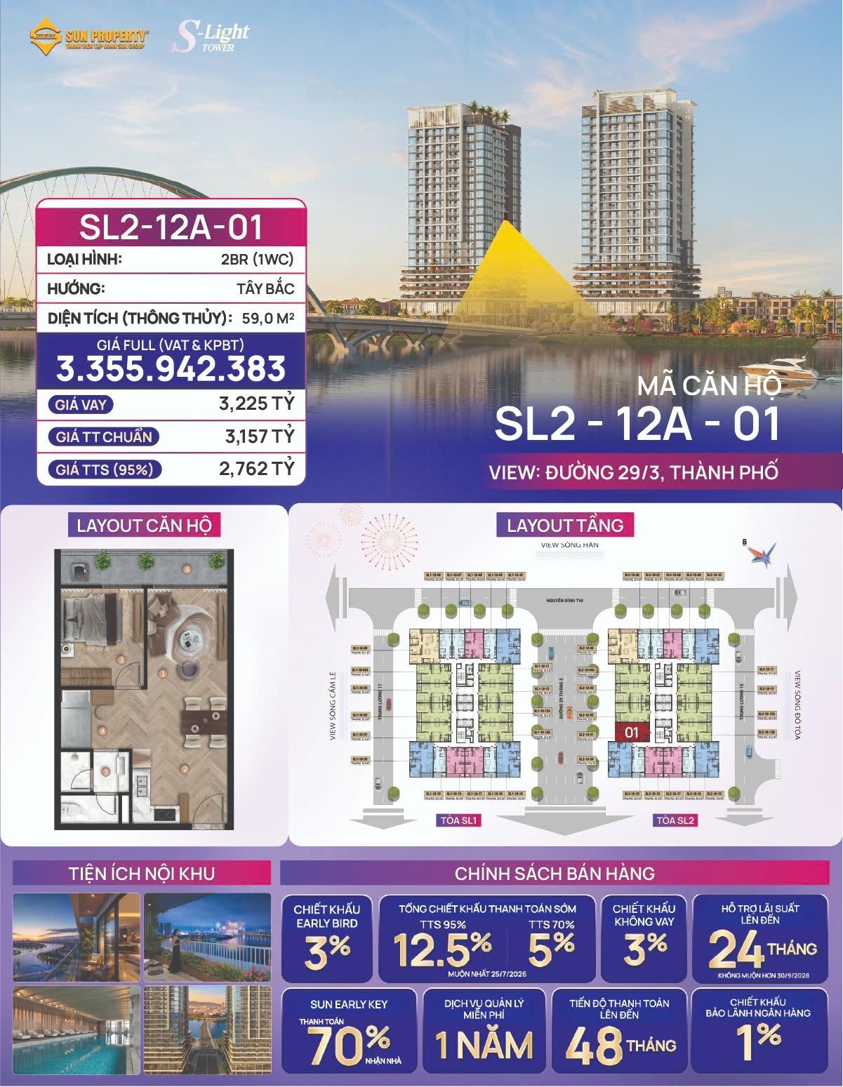 Cần bán gấp chung cư 59 m2, hướng Tây-Bắc, giá 2,7 tỷ tại Phường Hòa Xuân - Cẩm Lệ - Đà Nẵng
