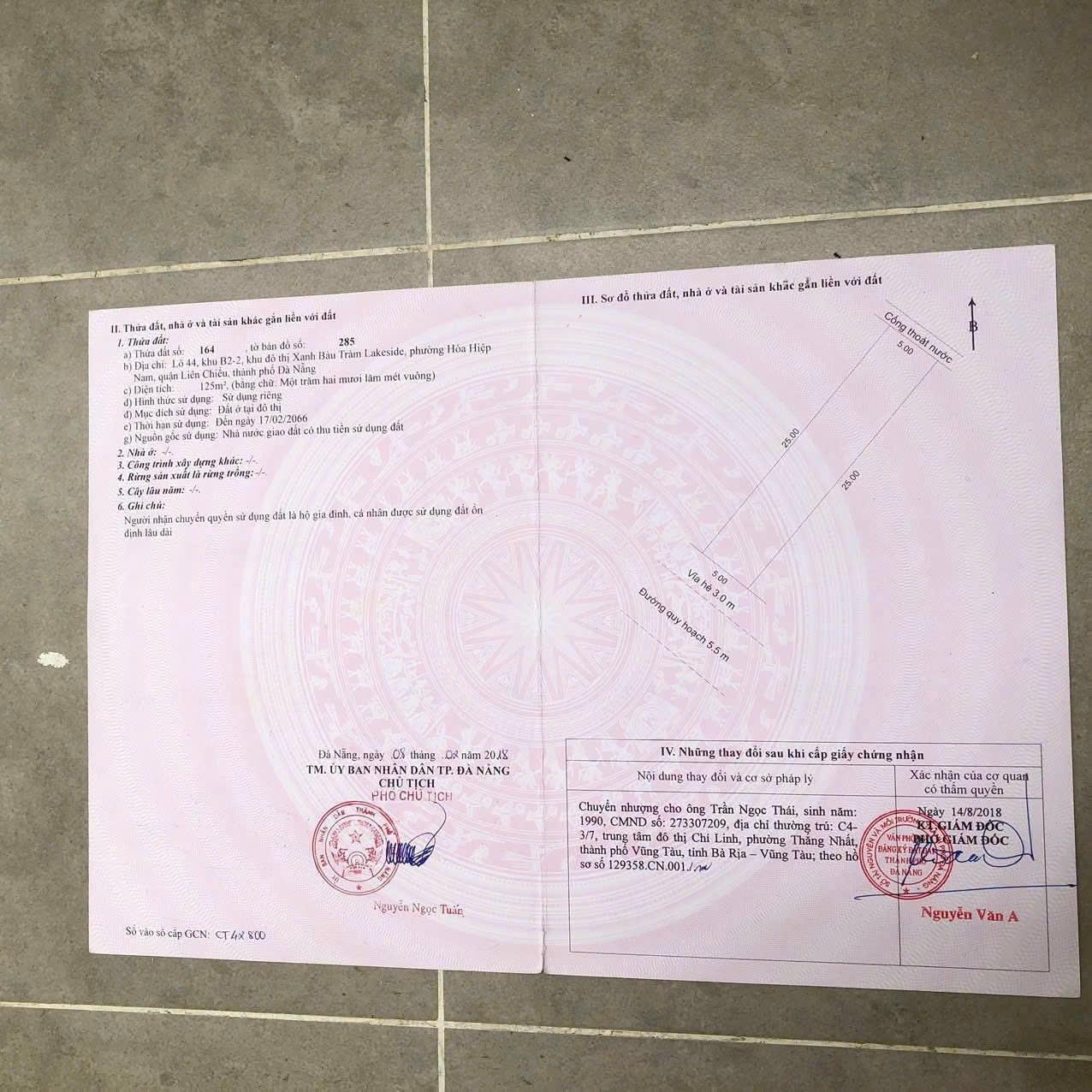 Chuyển nhượng lô đất nền 125 m2 tại Phường Hòa Hiệp Nam - Liên Chiểu - Đà Nẵng, giá 3,95 tỷ