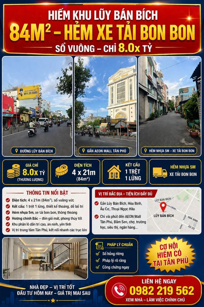 Bán gấp căn nhà đẹp 84 m2 tại Đường Lũy Bán Bích - Phú Thọ Hòa - Tân Phú, giá 7,7 tỷ