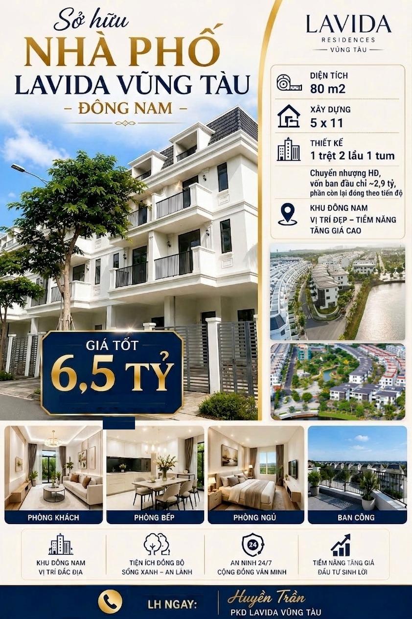 Chuyển nhượng liền kề 80 m2, giá 6,5 tỷ tại Đường 3/2 - 12 - Vũng Tàu - Bà Rịa Vũng Tàu