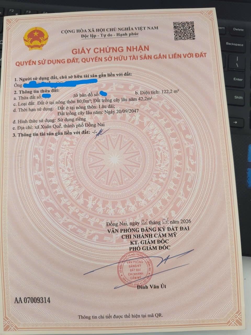 Cần bán ngay nền đất 122 m2 tại Xã Xuân Quế - Cẩm Mỹ - Đồng Nai, giá 390 triệu
