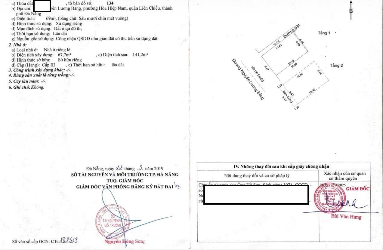 Bán nhanh nhà đất 69 m2, hướng Tây-Nam tại Đường Nguyễn Lương Bằng - Liên Chiểu, giá 6 tỷ