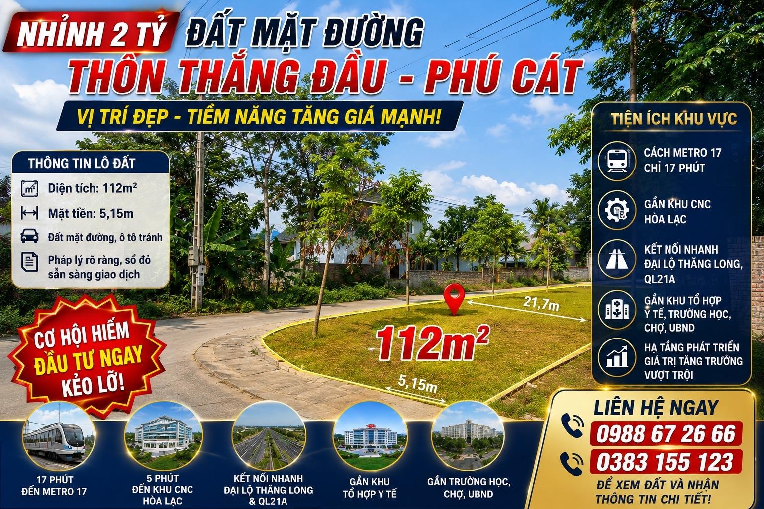 Bán miếng đất 112 m2 tại Xã Phú Cát - Quốc Oai - Hà Nội, giá 2,93 tỷ