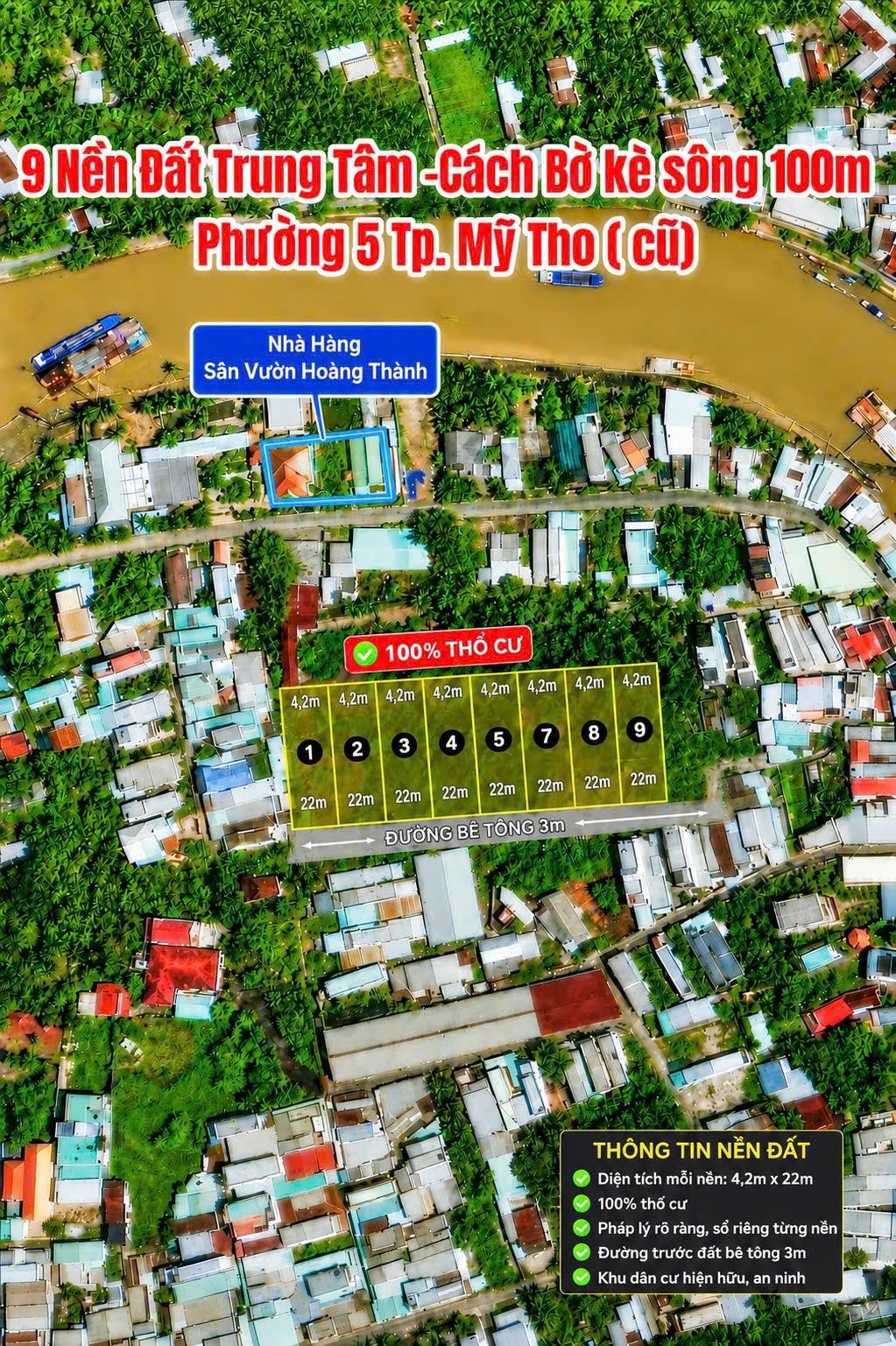 Bán gấp nền đất 91 m2, hướng Tây-Nam tại 5 - Mỹ Tho - Tiền Giang, giá 1,29 tỷ