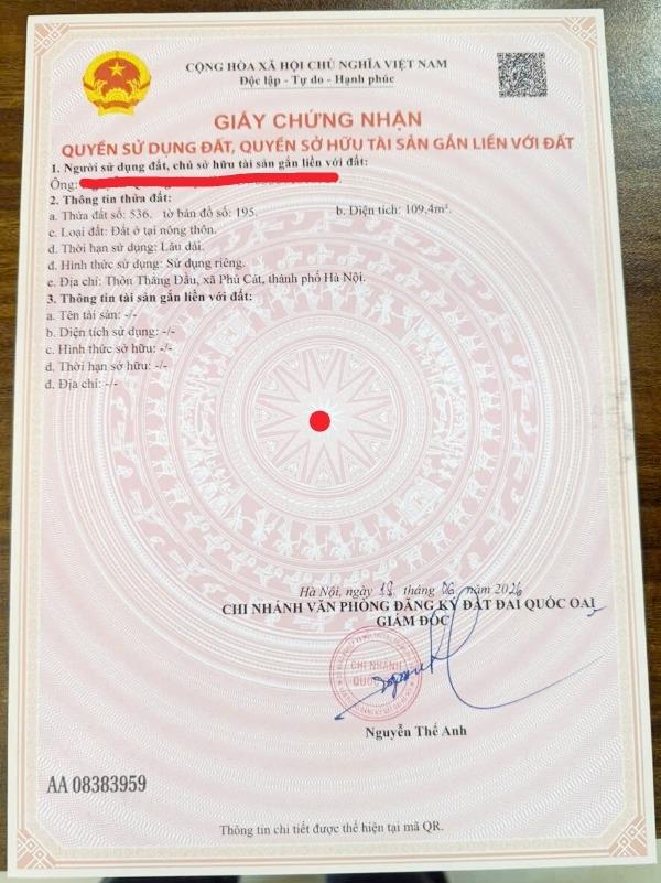Cần bán gấp bán nhanh lô đất nền 109 m2 tại Xã Phú Cát - Quốc Oai - Hà Nội, giá 2,9 tỷ